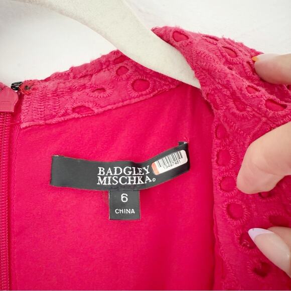 Badgley Mischka Red Eyelet Midi Dress Sz 6 - Picture 4 of 9
